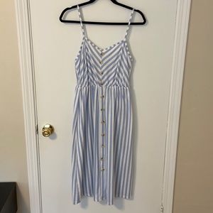 Blue and white striped midi dress